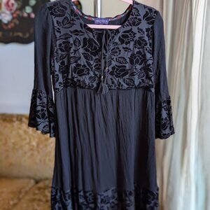Black on Black Velvet Boho Artesia Dress